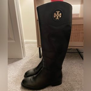 Tory Burch black equestrian boots with gold hardware